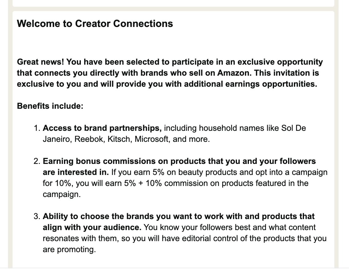 Amazon Creator Connections 品牌合作邀请邮件截图
