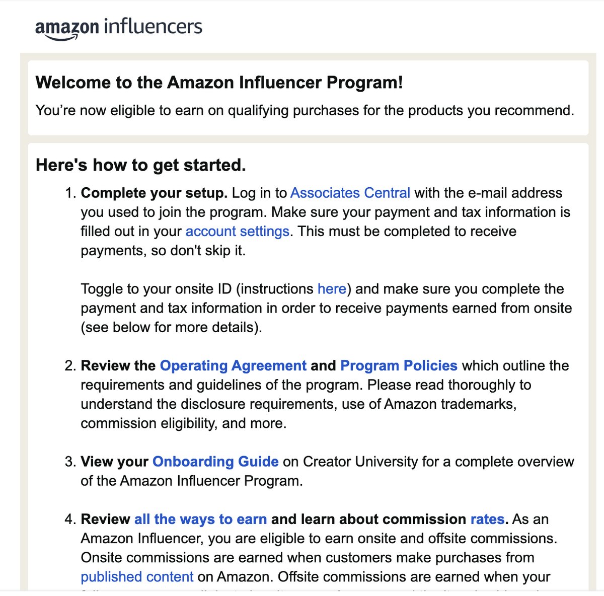 Amazon Influencer Program 开通确认邮件截图